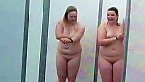 Two Chubby Friends Shower On Spycam At Public Washroom