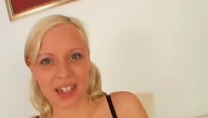 Dumb Blonde Loves To Be Chewing On Cock