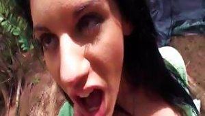 Brunette Bella Reese Sucks His Cock And Gets Fucked Pov In The Woods