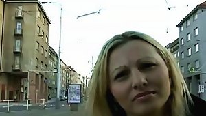 Naughty Czech Blondie Flashes Her Ninnies And Gives Outdoor Blowjob