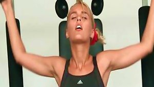 Cute Blonde Teen Is Working Out In The Gym Showing Off Her Body