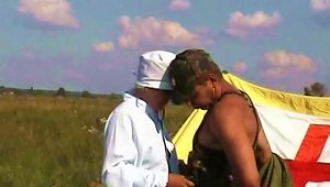 Out In An Open Field An Army Guy Fucks A Sexy Nurse
