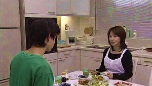 Japanese Housekeeper Does The Dishes Then Works His Cock