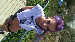 A Pretty Punker Girl With Purple Hair Gives Head And Gets Drilled
